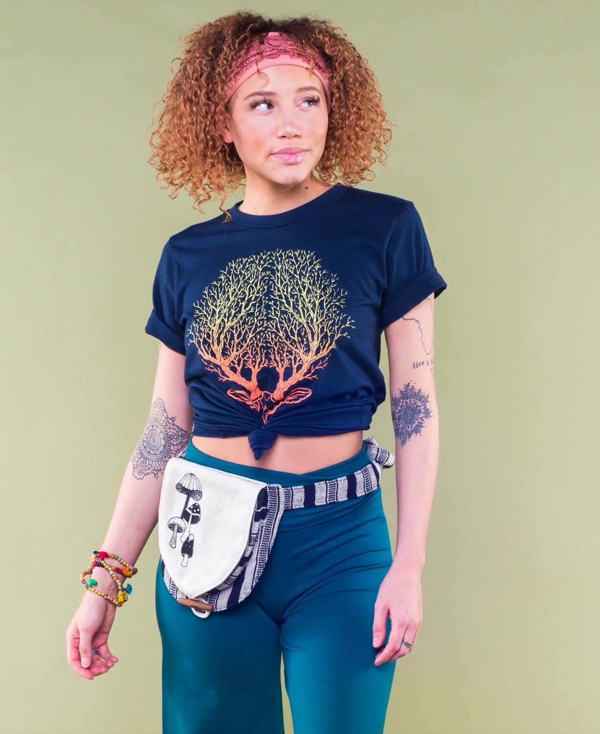 Retro Mushrooms Canvas Hip Bag - Natural