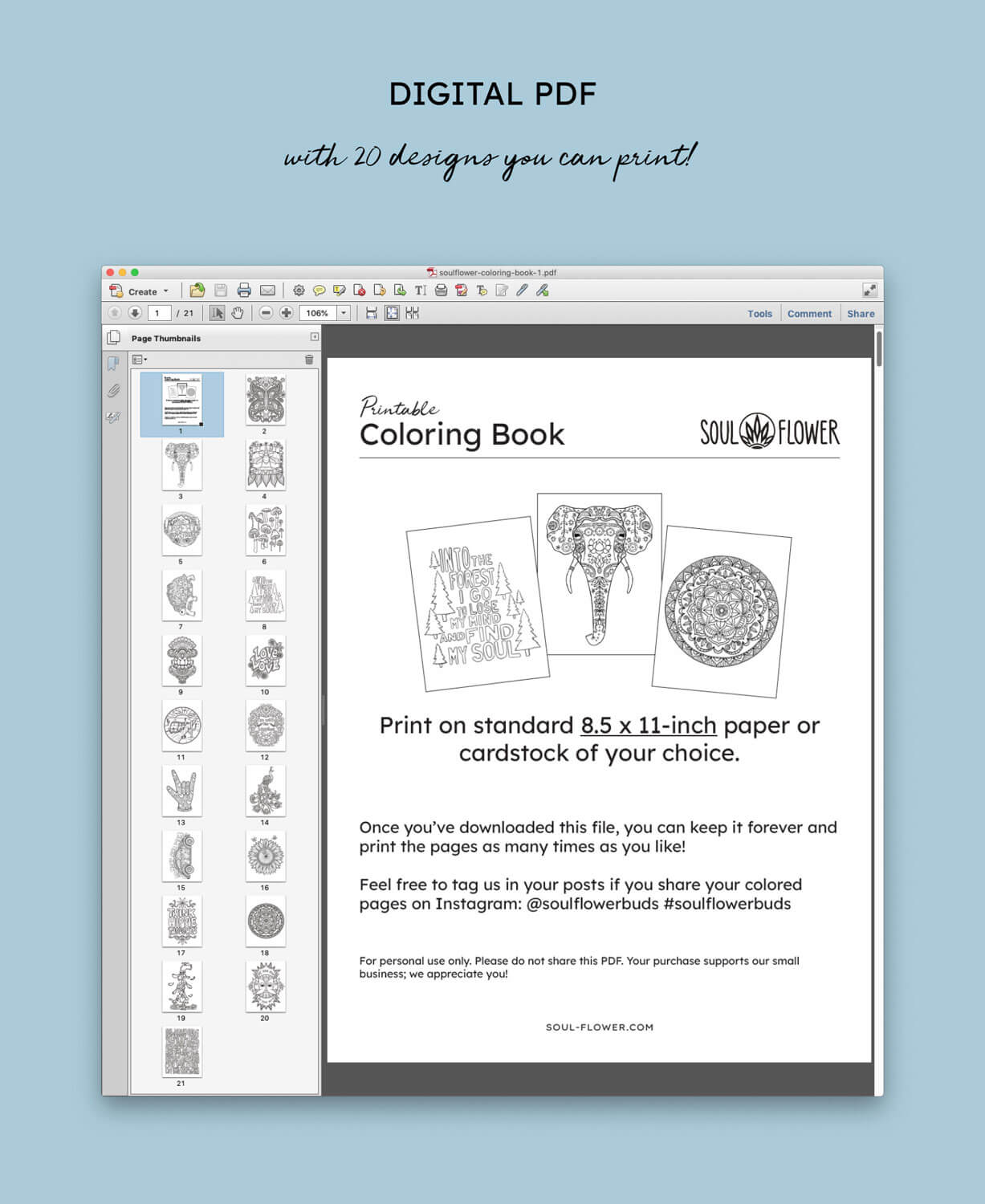 Soul Flower Designs Coloring Book - Printable (Digital Download)