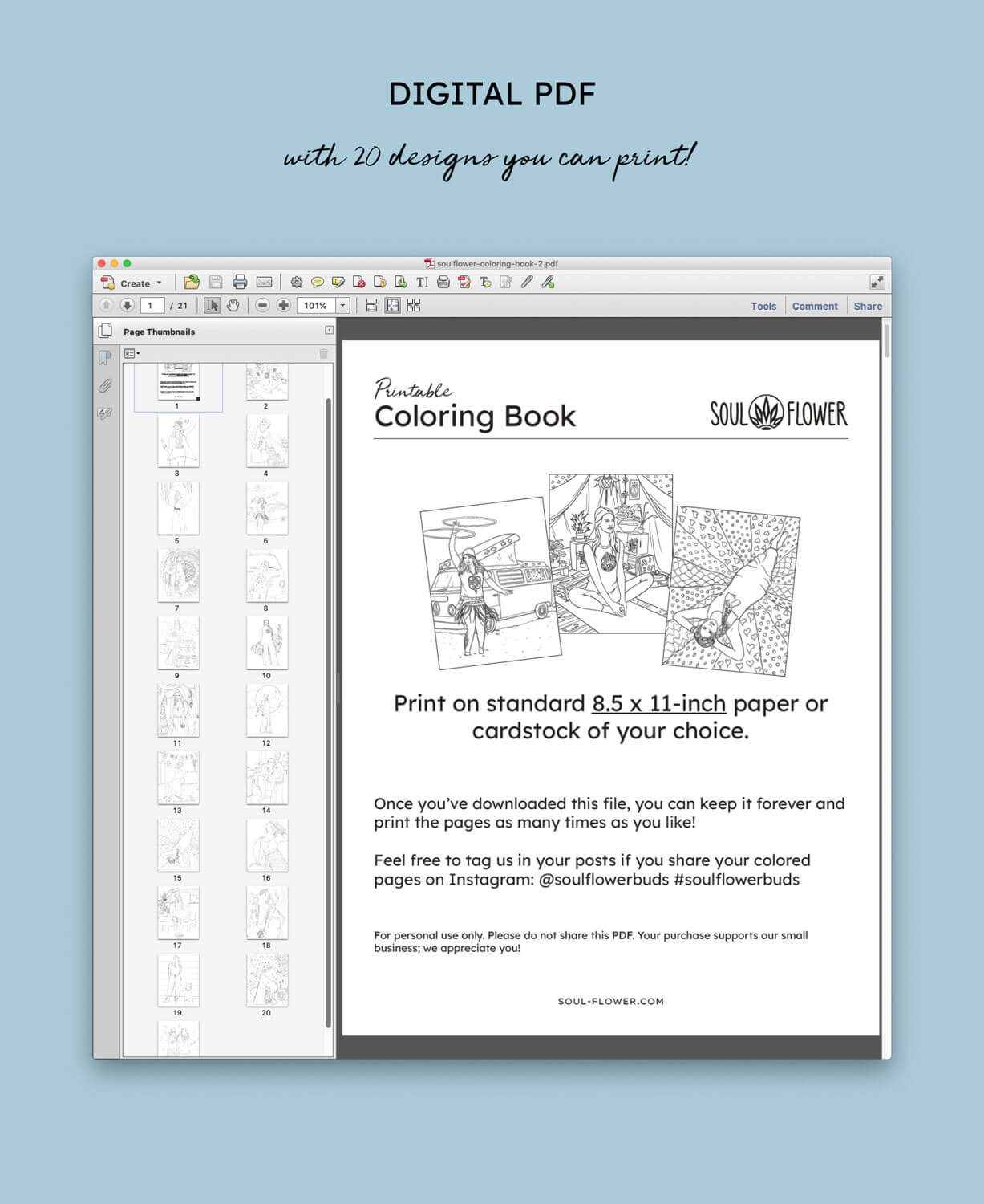 Soul Flower Hippie Coloring Book - Printable (Digital Download)