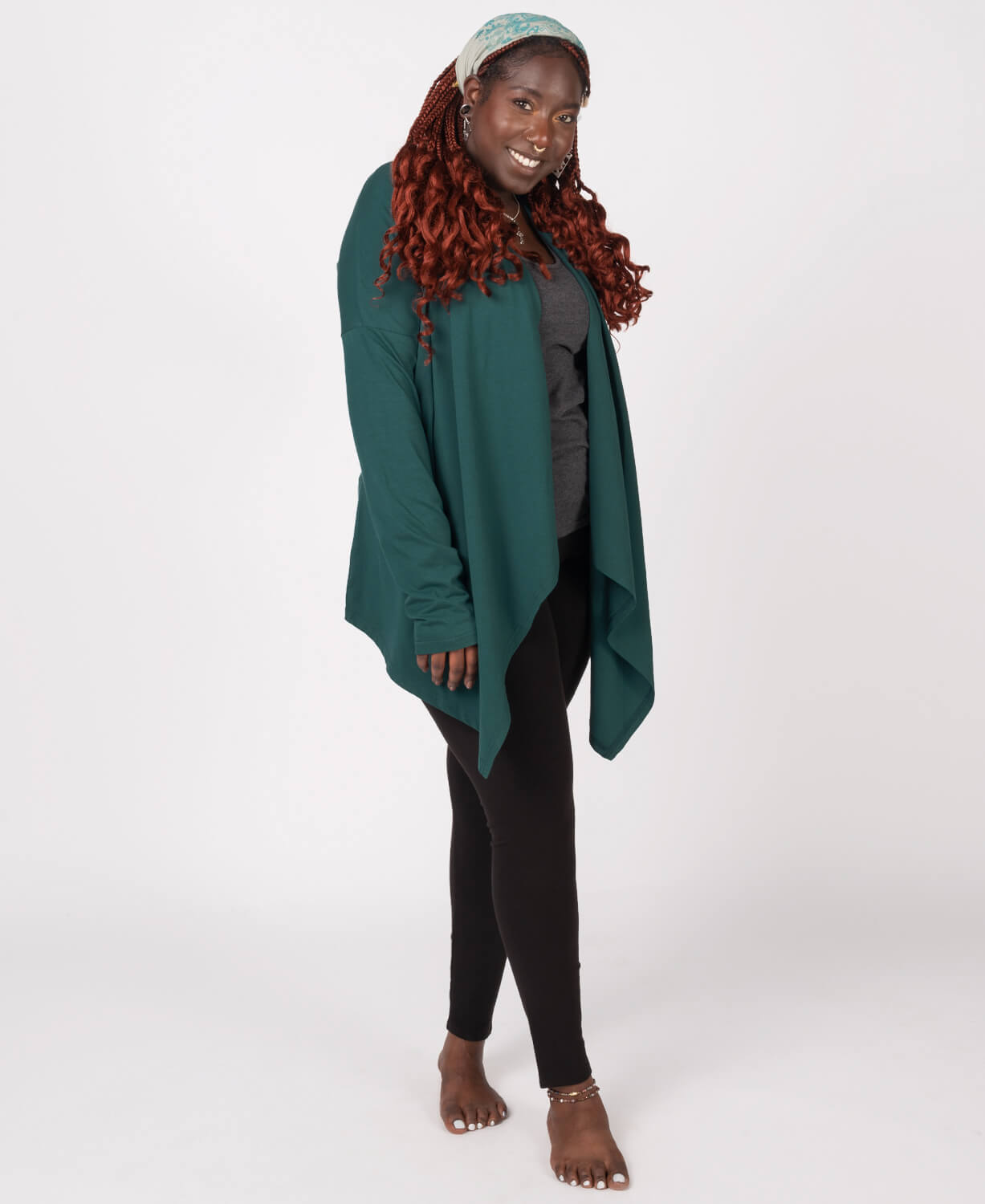 Organic Cotton Draped Cardigan - Dark Teal