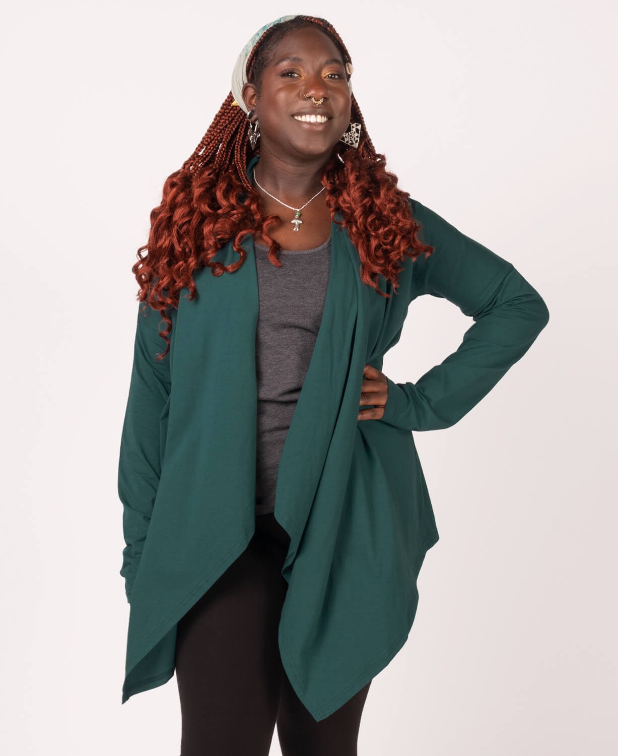 Organic Cotton Draped Cardigan - Dark Teal