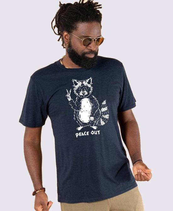 Peace Out Raccoon Organic T-Shirt - Unisex - Peace Out T-Shirt | Raccoon Tee | Soul Flower Men