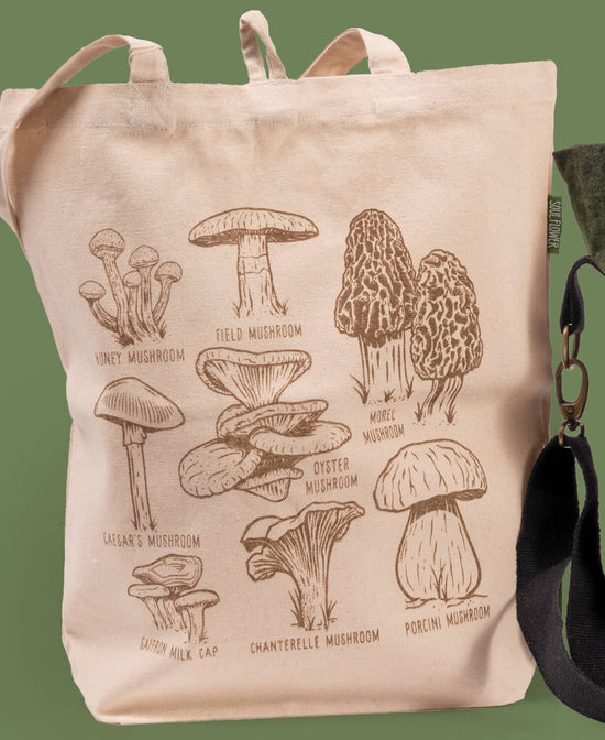 Mushroom Botanical Tote Bag - Mushroom Illustration Tote Bag | Mushrooms Bag | Soul Flower
