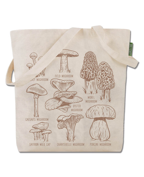 Mushroom Botanical Tote Bag - Mushroom Illustration Tote Bag | Mushrooms Bag | Soul Flower