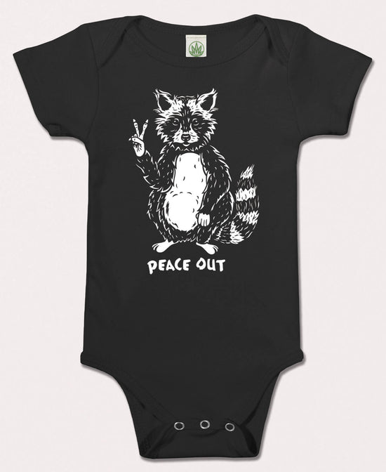 Peace Out Racoon Baby Bodysuit - Peace Out Onesie | Raccoon Onesie | Soul Flower