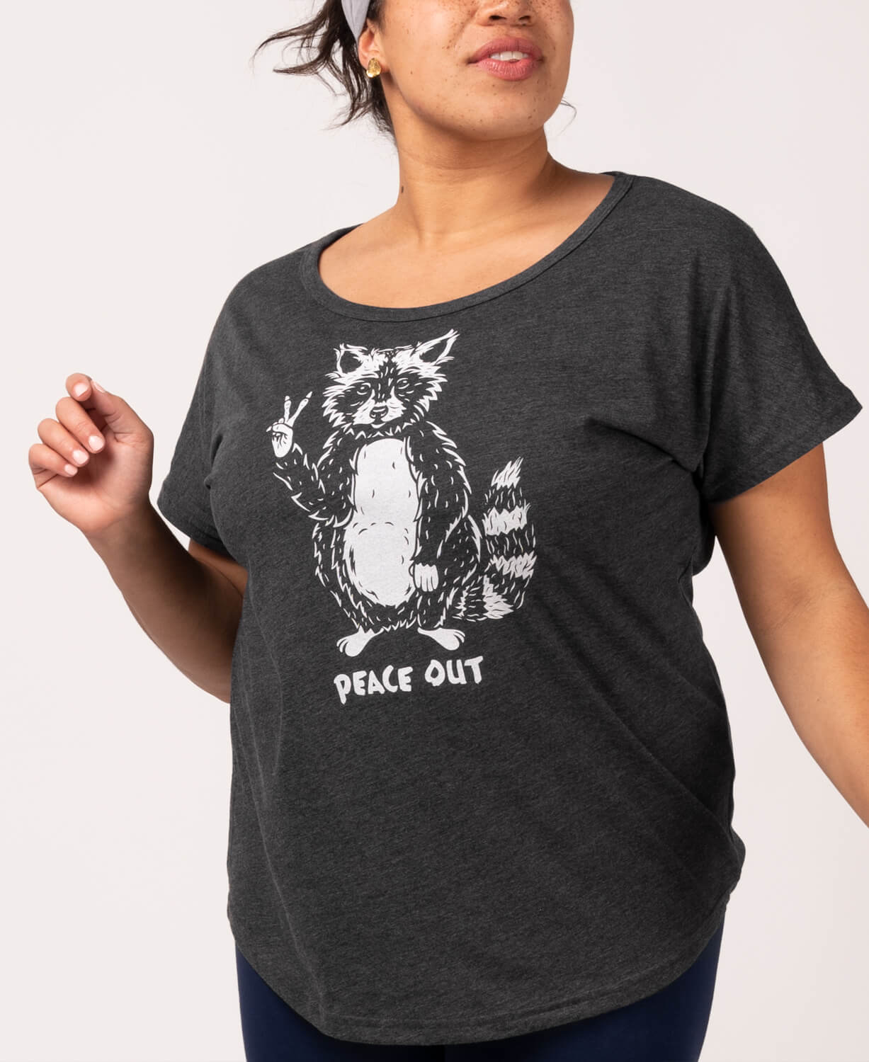 Peace Out Raccoon Slouch Top Women
