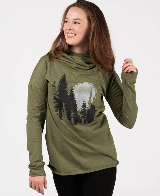 North Woods Cowl Yoga Hoody - North Woods Hoody | Pine Tree Hoodie | Soul Flower Women