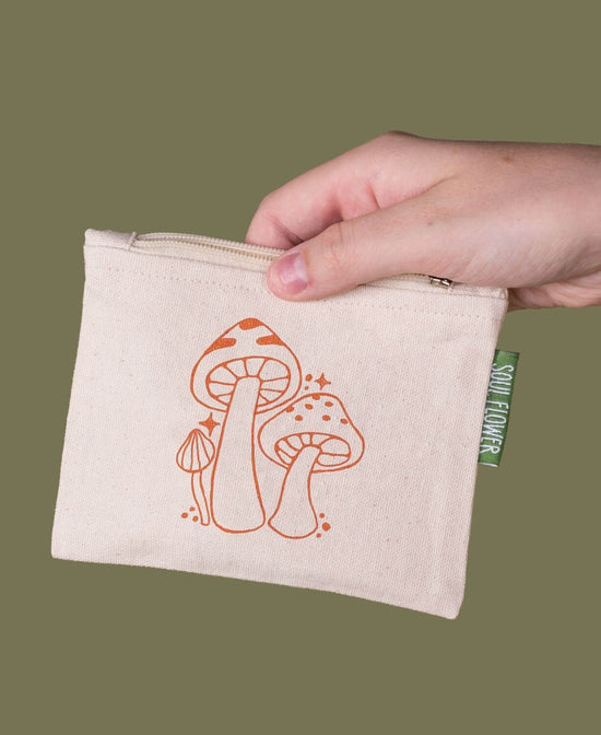 Three Little Mushrooms Small Zipper Pouch - Mushroom Coin Purse | Mushrooms Pouch | Soul Flower