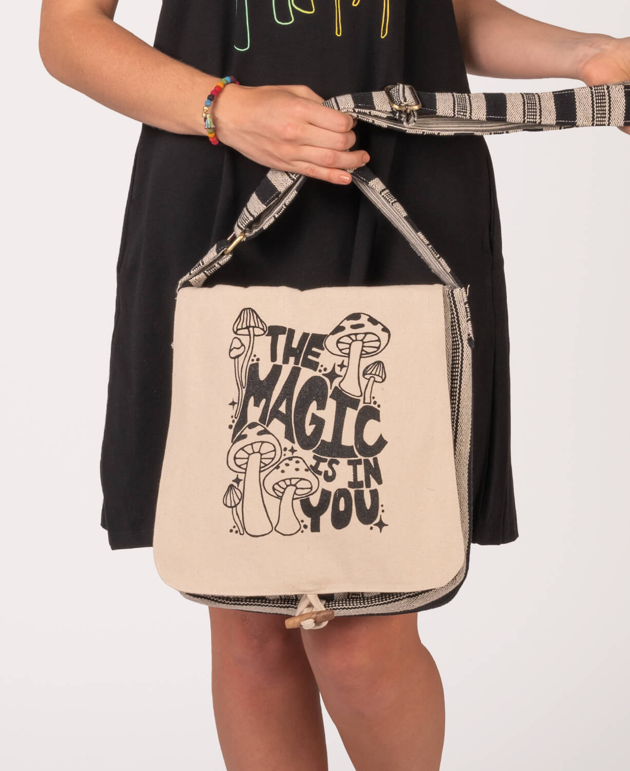 Magic Mushrooms Canvas Messenger Bag - Natural