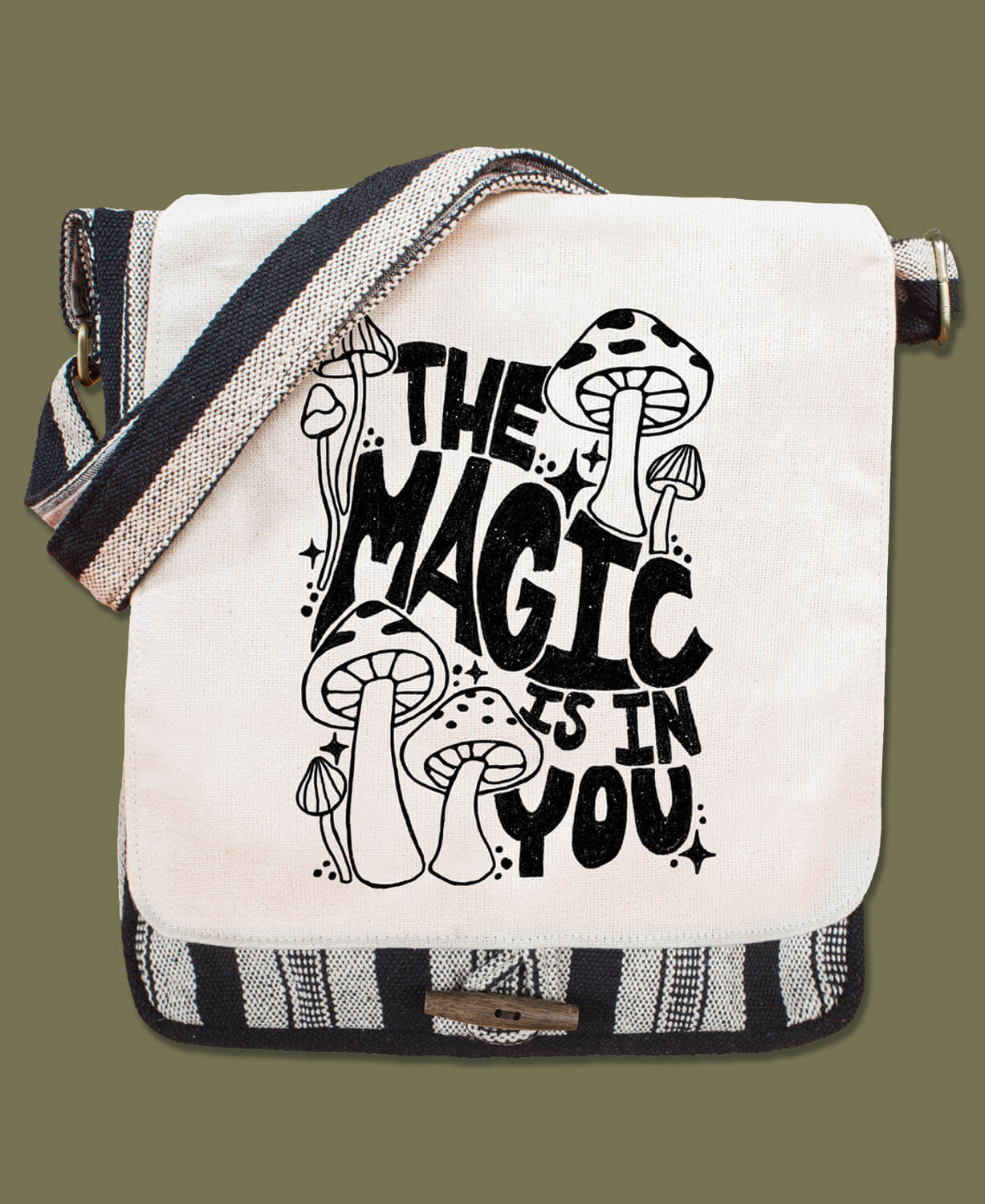 Magic Mushrooms Canvas Messenger Bag - Natural