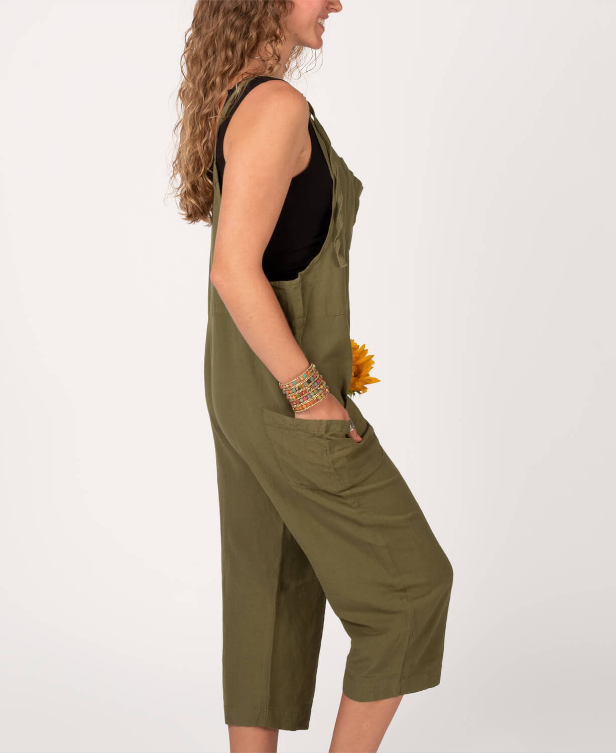 Hemp Viscose Slouchy Overalls - Moss