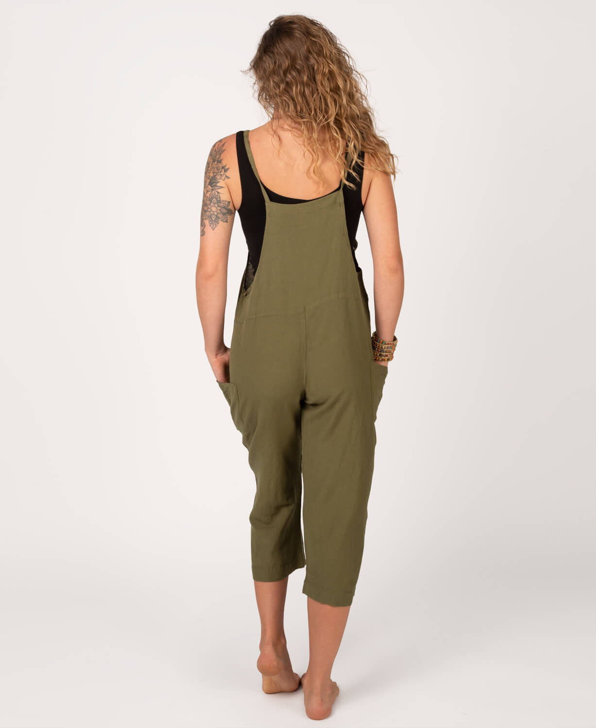 Hemp Viscose Slouchy Overalls - Moss