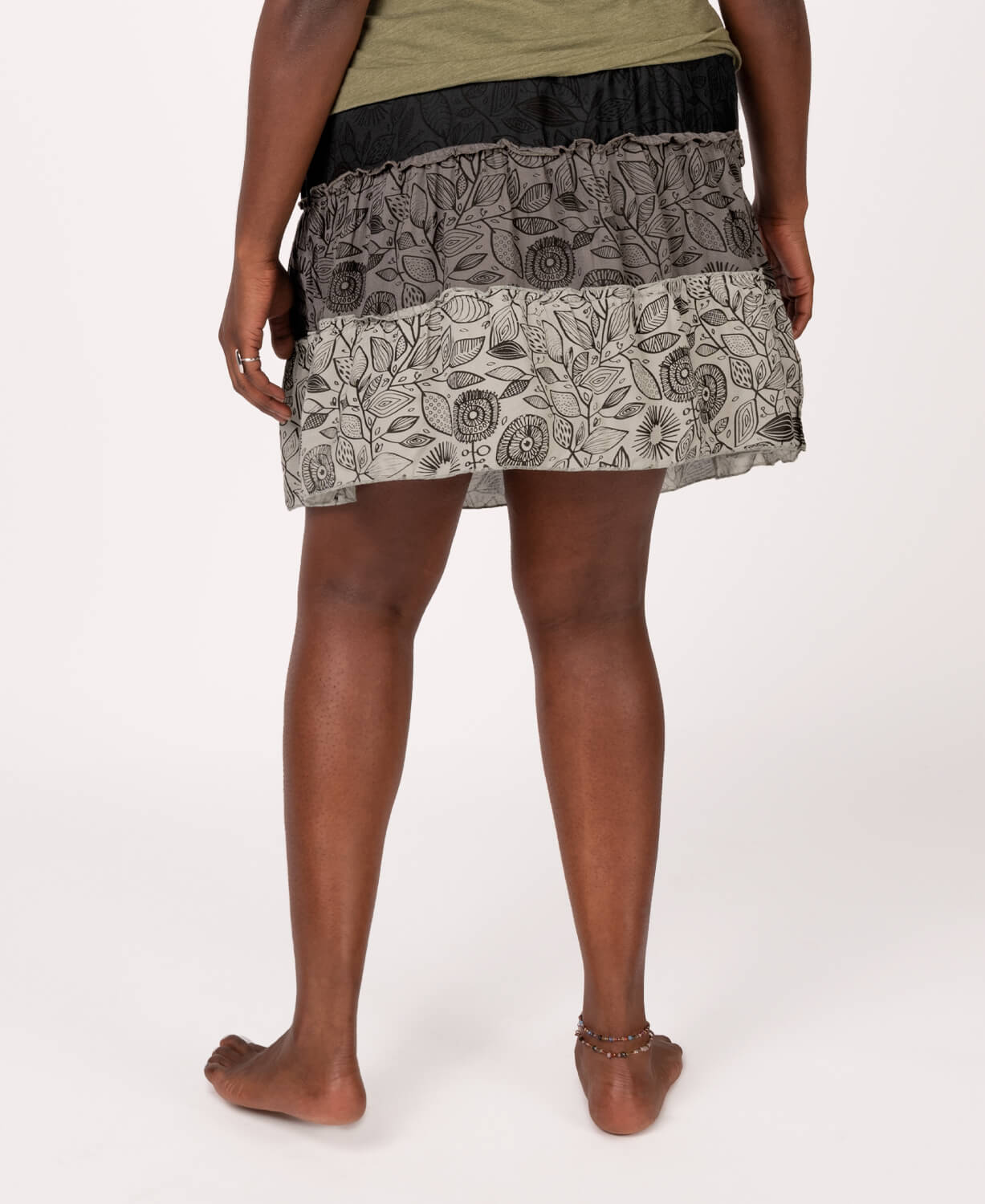 Final Sale! Three Tier Viscose Mini Skirt - Black