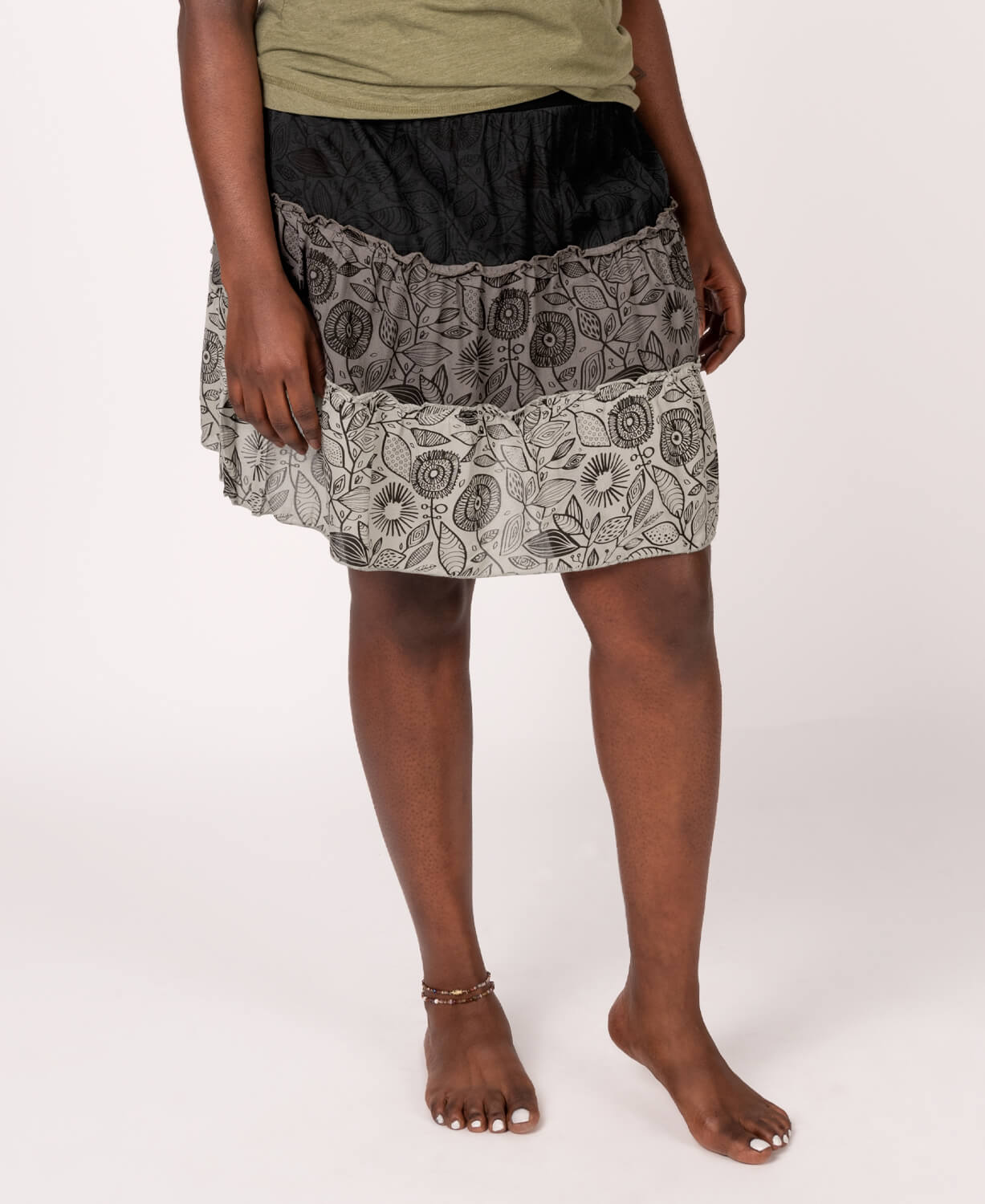 Final Sale! Three Tier Viscose Mini Skirt - Black