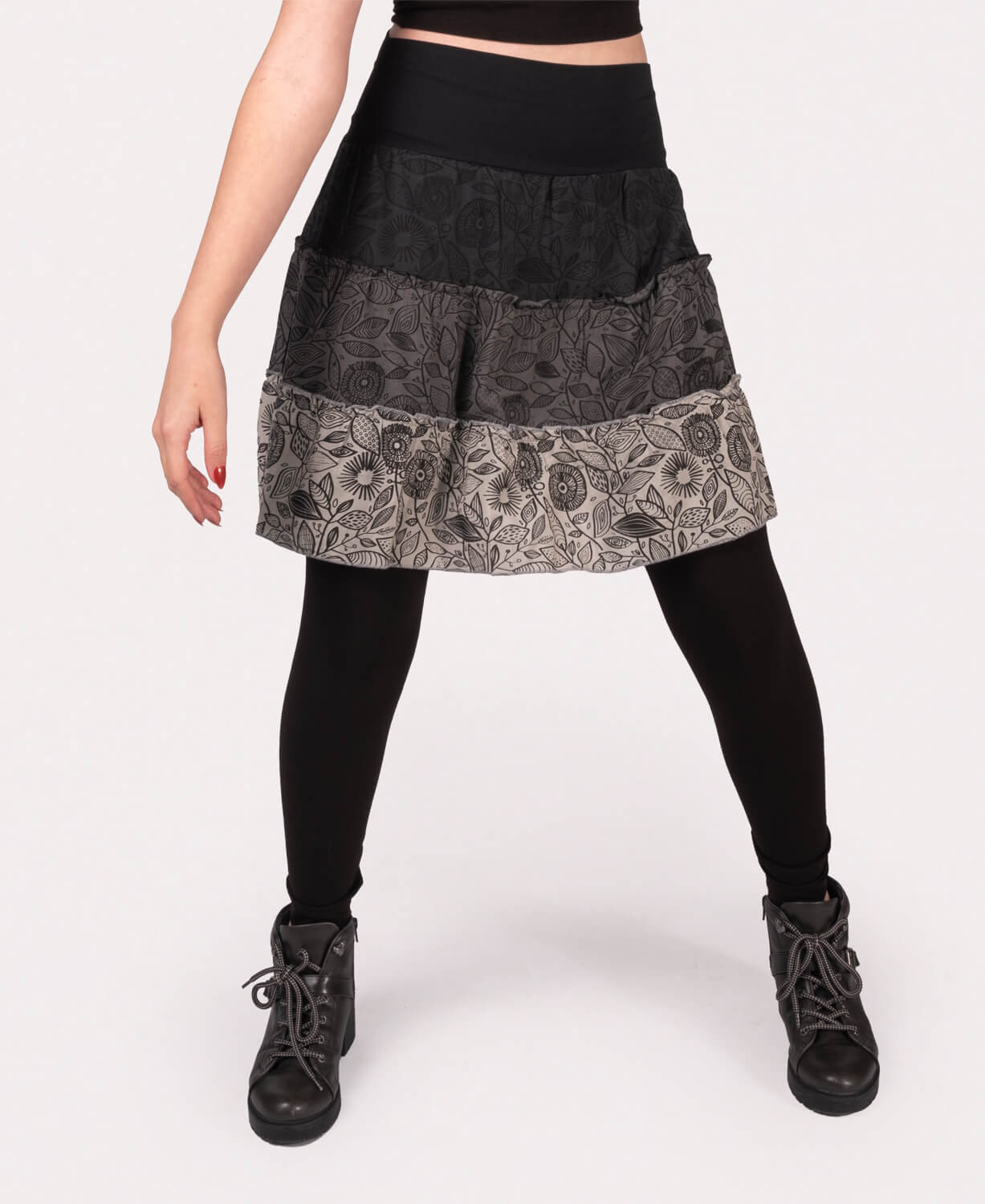 Final Sale! Three Tier Viscose Mini Skirt - Black