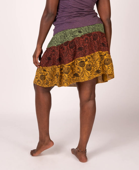 Final Sale! Three Tier Viscose Mini Skirt - Green - Green Three Tier Hippie Skirt | Patchwork Skirt | Soul Flower