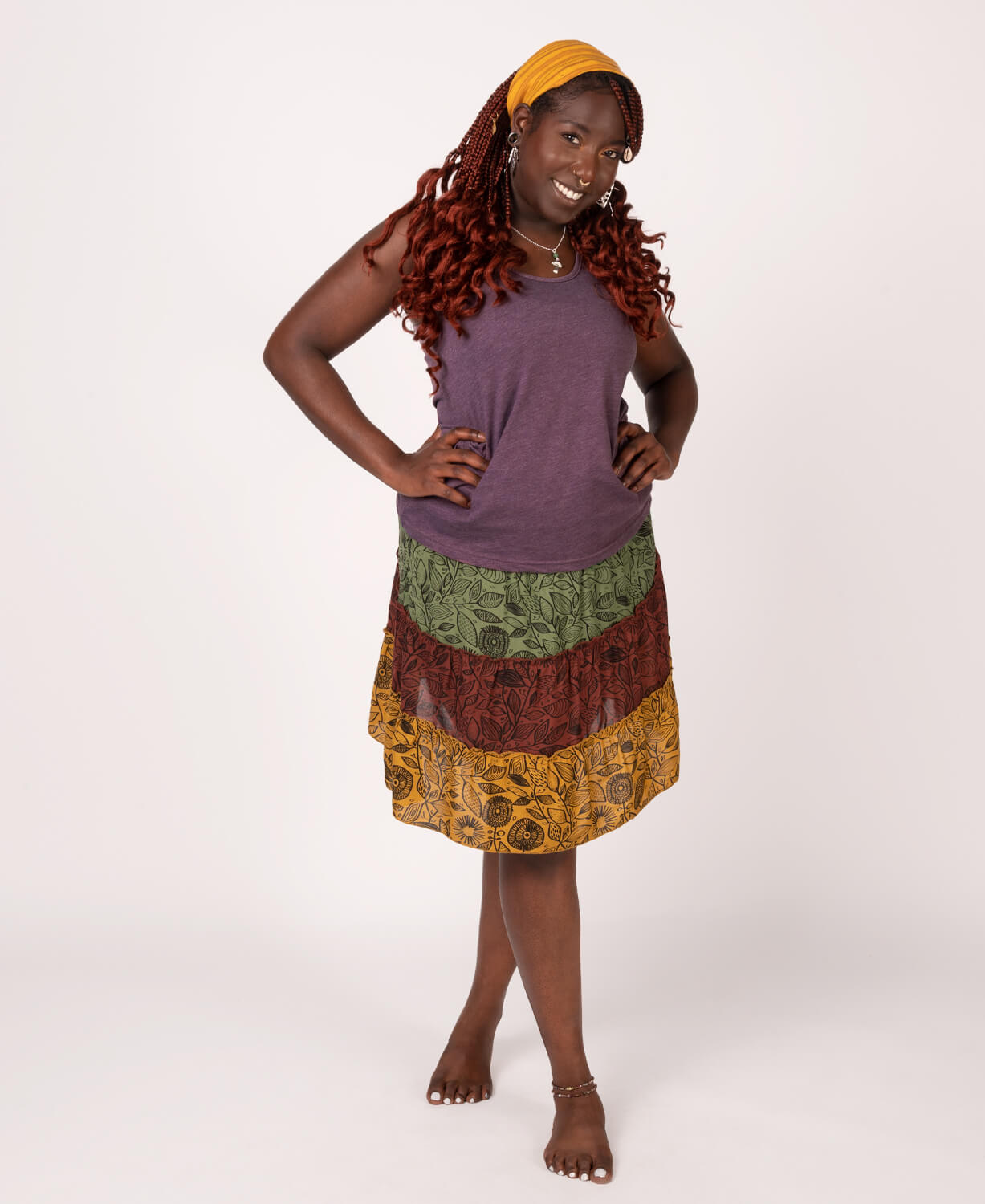 Final Sale! Three Tier Viscose Mini Skirt - Green