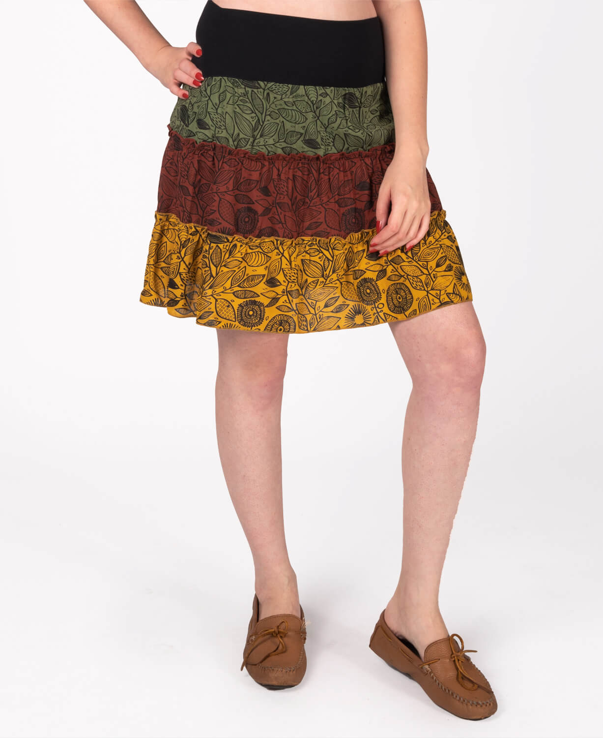 Final Sale! Three Tier Viscose Mini Skirt - Green