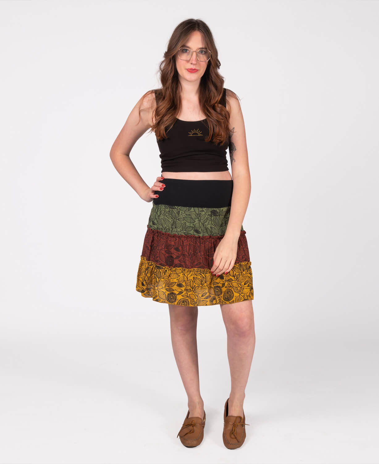 Final Sale! Three Tier Viscose Mini Skirt - Green