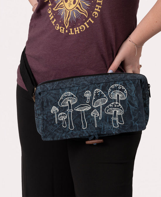 Mushrooms Hip Sling Bag - Ocean Blue - Blue Mushrooms Sling Bag | Mushrooms Hip Sack | Soul Flower