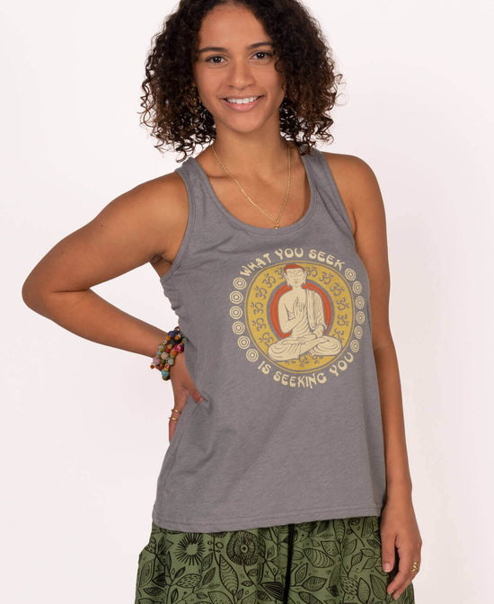 Closeout! Seeker Recycled Racerback Tank - Buddha Tank Top | Seeker Yoga Top | Soul Flower Women
