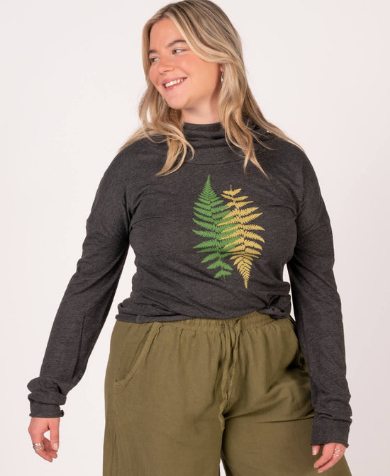 Ferns Cowl Yoga Hoody - Ferns Hoody | Yoga Hoody | Soul Flower Women on plus size model