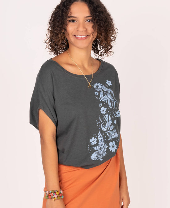Closeout! Lucky Koi Bamboo Viscose Dolman Top - Lucky Koi Slouchy Top | Flowy Blouse | Soul Flower Women