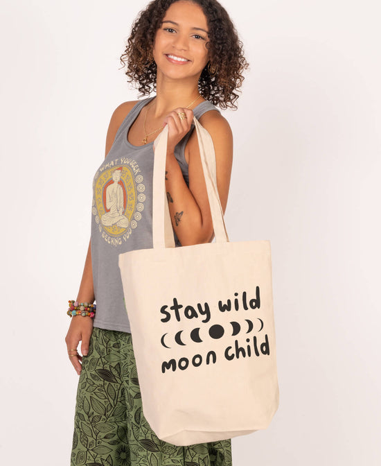 Stay Wild Moon Child Tote Bag - Stay Wild Moon Child Tote | Hippie Tote Bags | Soul Flower