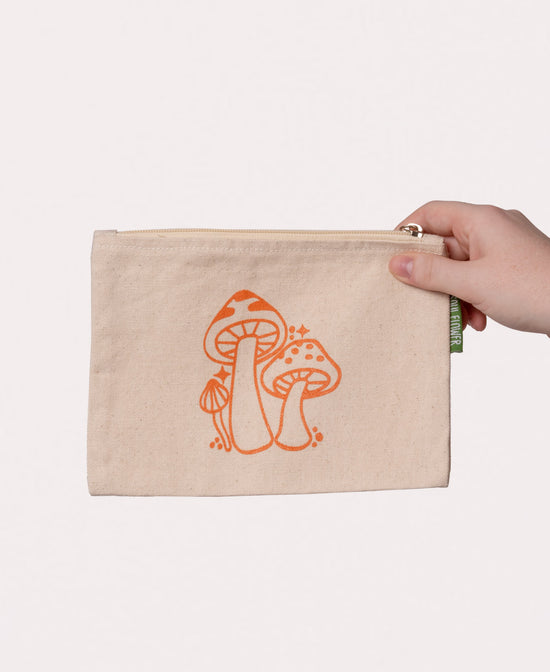 Three Little Mushrooms Large Zipper Pouch - Mushroom Zipper Pouch | Hippie Bags | Soul Flower