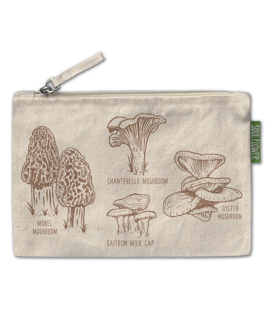 Mushroom Botanical Large Zipper Pouch - Mushroom Pouch | Boho Bags | Soul Flower