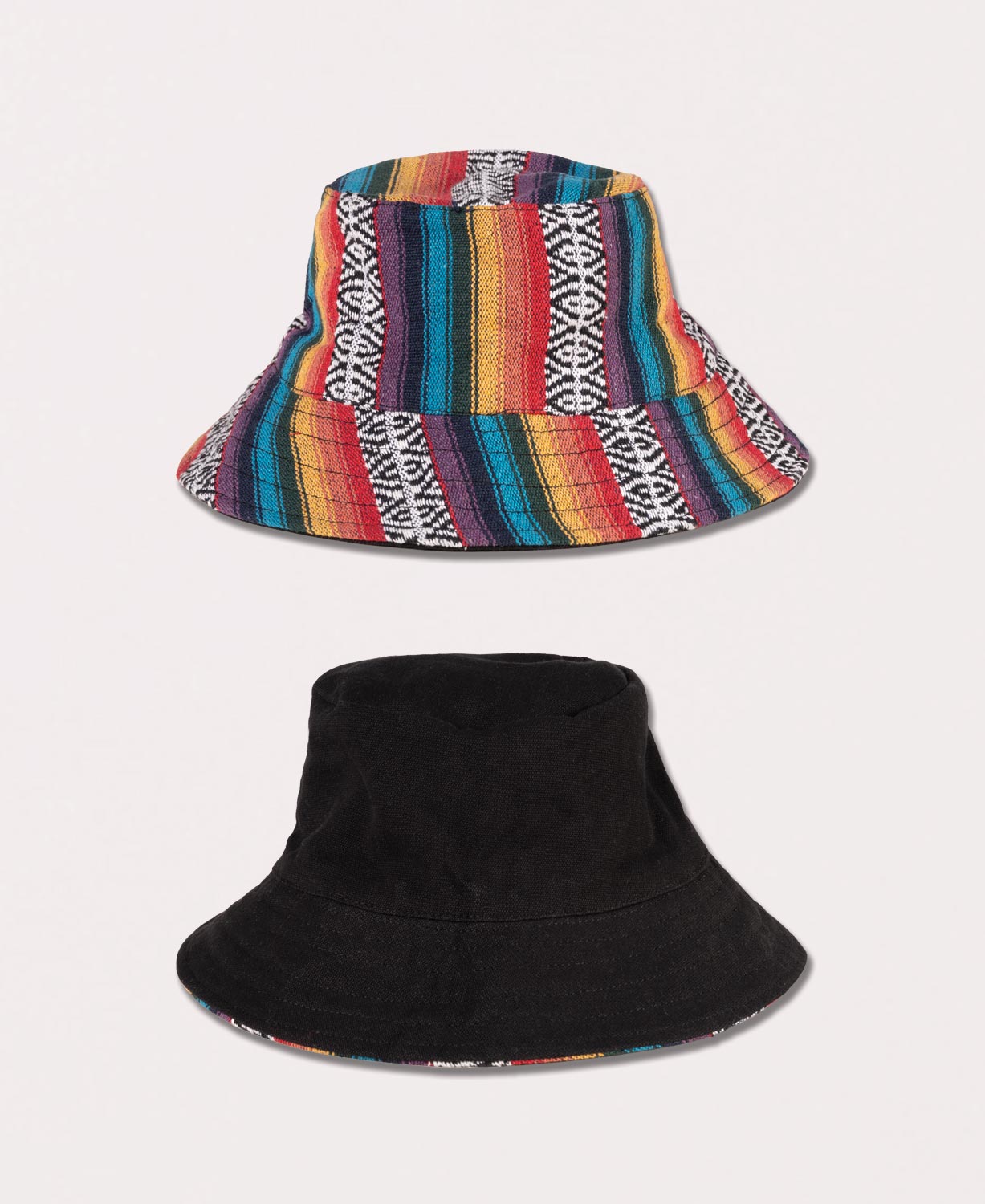 Reversible Rainbow and Black Canvas Bucket Hat