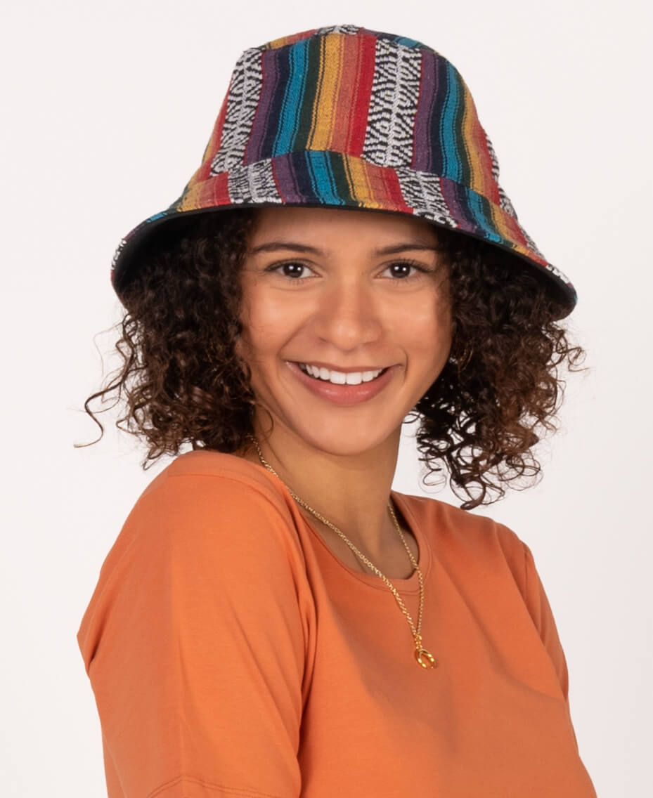 Reversible Rainbow and Black Canvas Bucket Hat