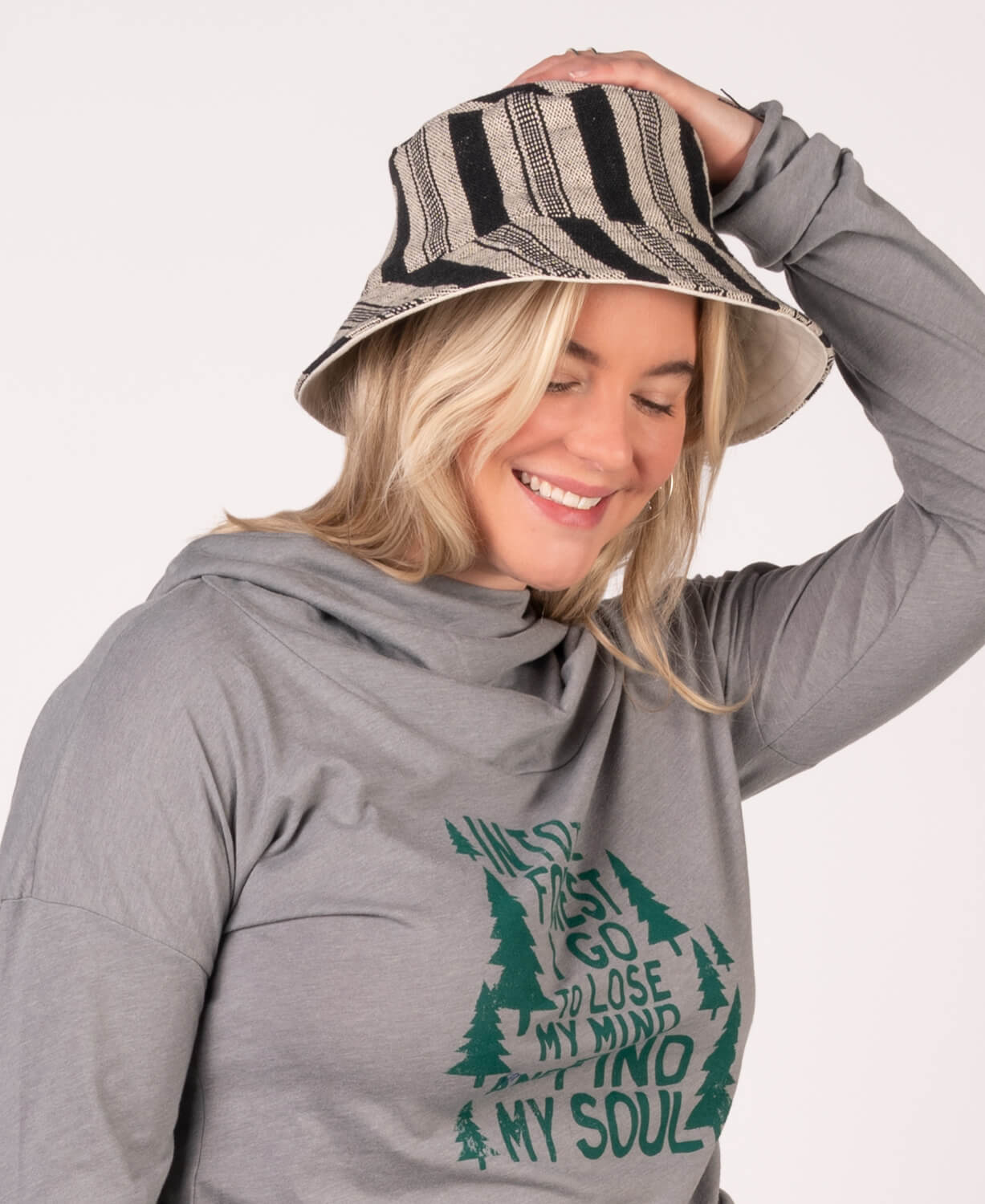 Reversible Natural and Striped Canvas Bucket Hat