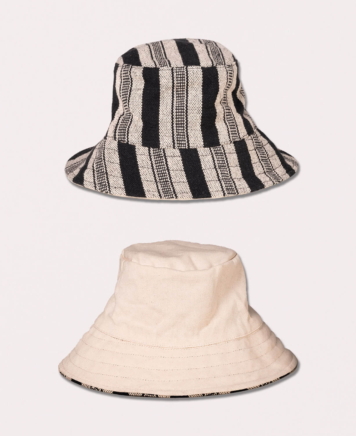 Reversible Natural and Striped Canvas Bucket Hat