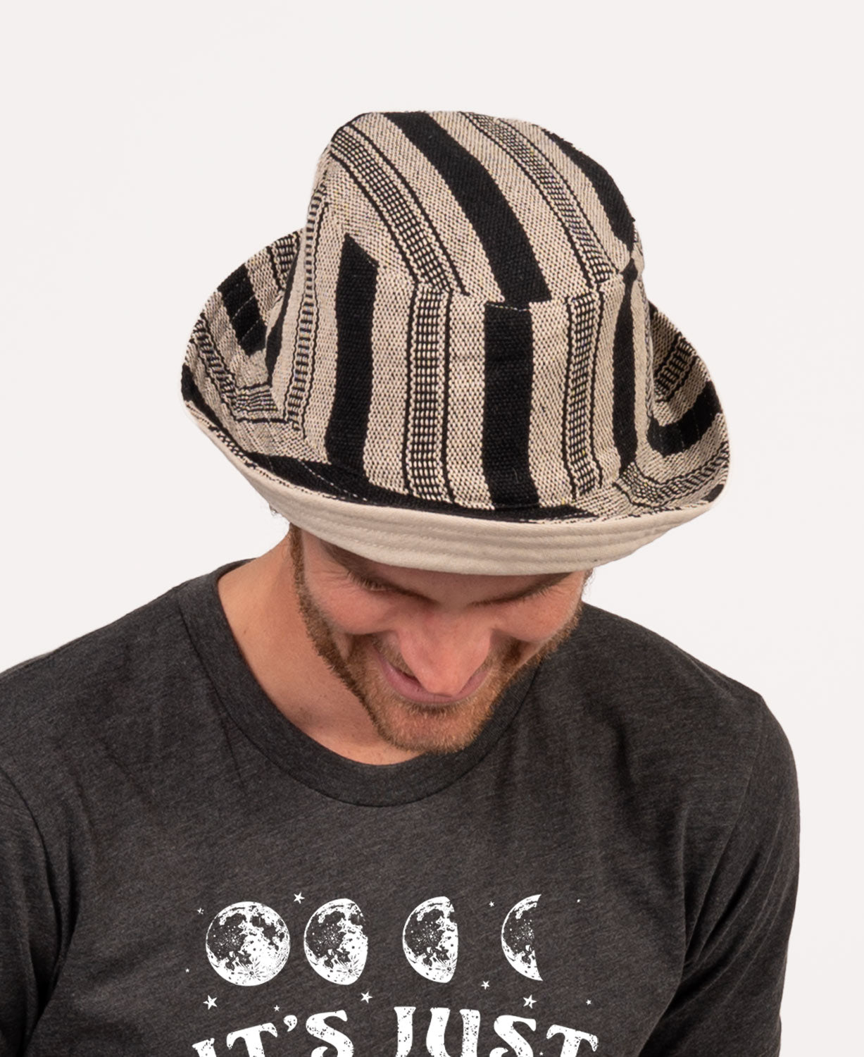 Reversible Natural and Striped Canvas Bucket Hat