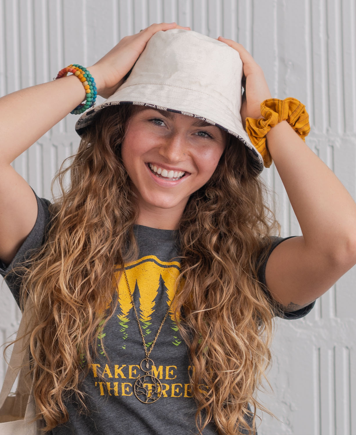 Reversible Natural and Striped Canvas Bucket Hat