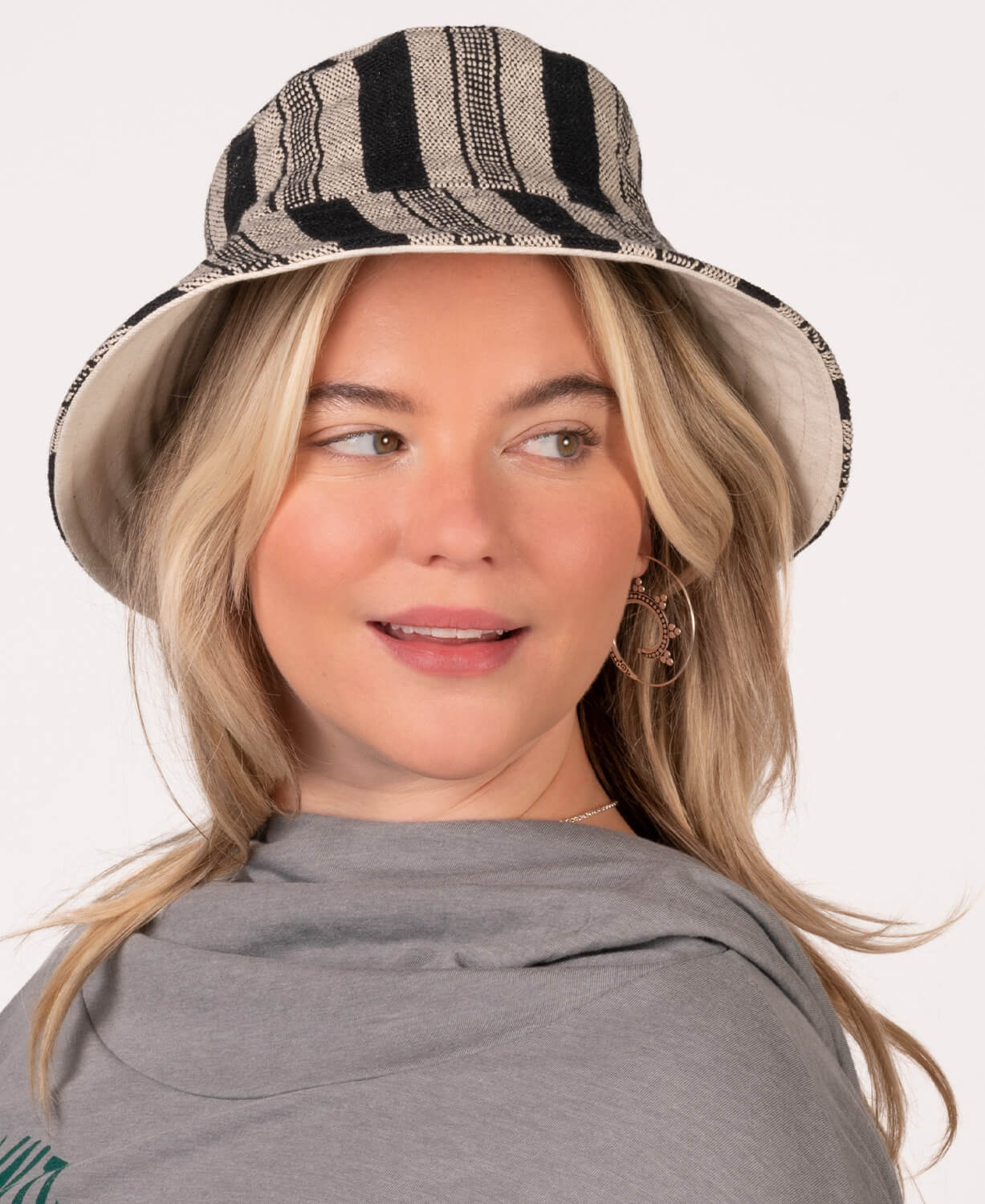 Reversible Natural and Striped Canvas Bucket Hat