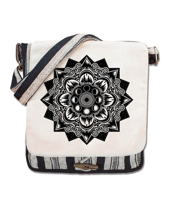 Mountain Mandala Messenger Bag - Natural - Black and White Messenger Bag | Hippie Bags | Soul Flower