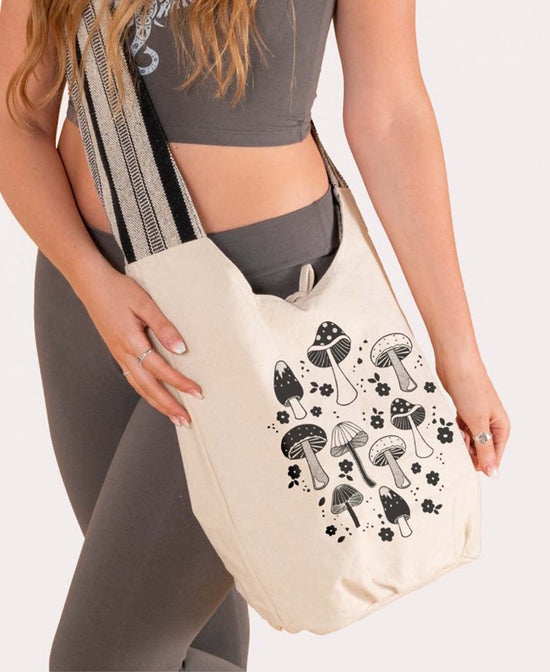 Shrooms & Blooms Boho Bag - Natural - Mushroom Purse | Hobo Bag | Soul Flower