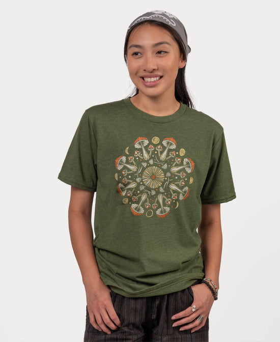 Mushroom Mandala Recycled T-Shirt - Unisex - Mushroom T-Shirt | Hippie Tees | Soul Flower Women
