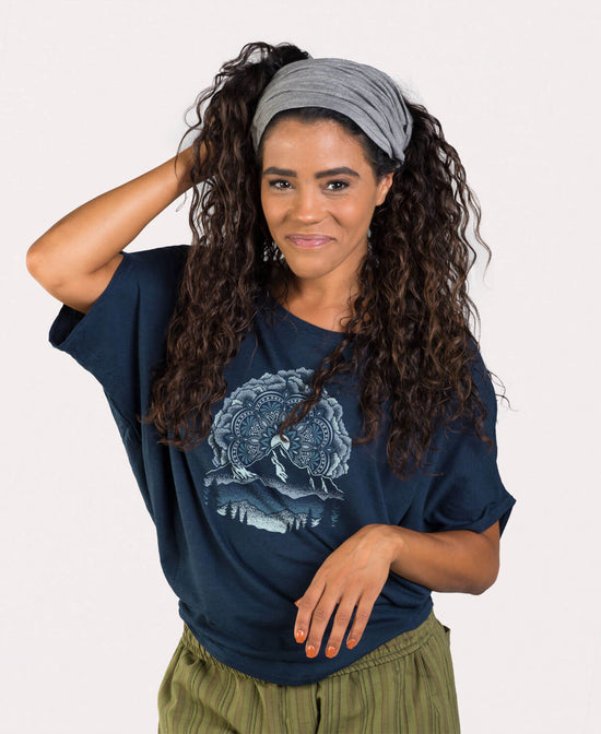 Closeout! Summit Solstice Mandala Bamboo Viscose Dolman Top - Mountain Mandala Slouchy Top | Soul Flower Women