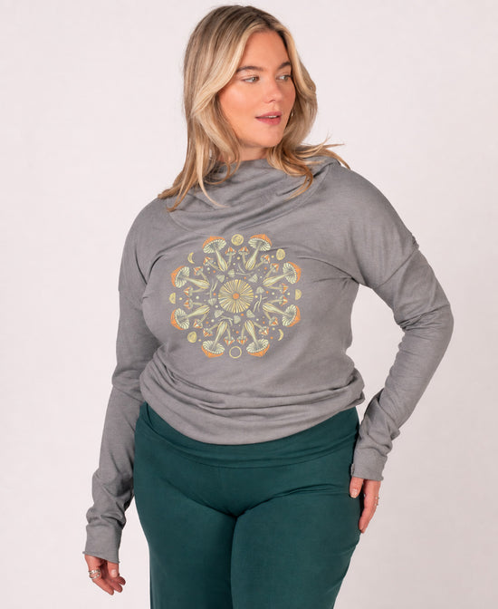 Mushroom Mandala Cowl Yoga Hoody - Mushroom Hoody | Yoga Top | Soul Flower Women Plus Size