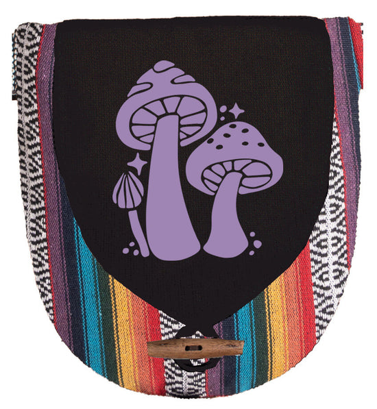 Three Little Mushrooms Hip Bag - Black - Mushroom Fanny Pack | Hippie Hip Sacks | Soul Flower