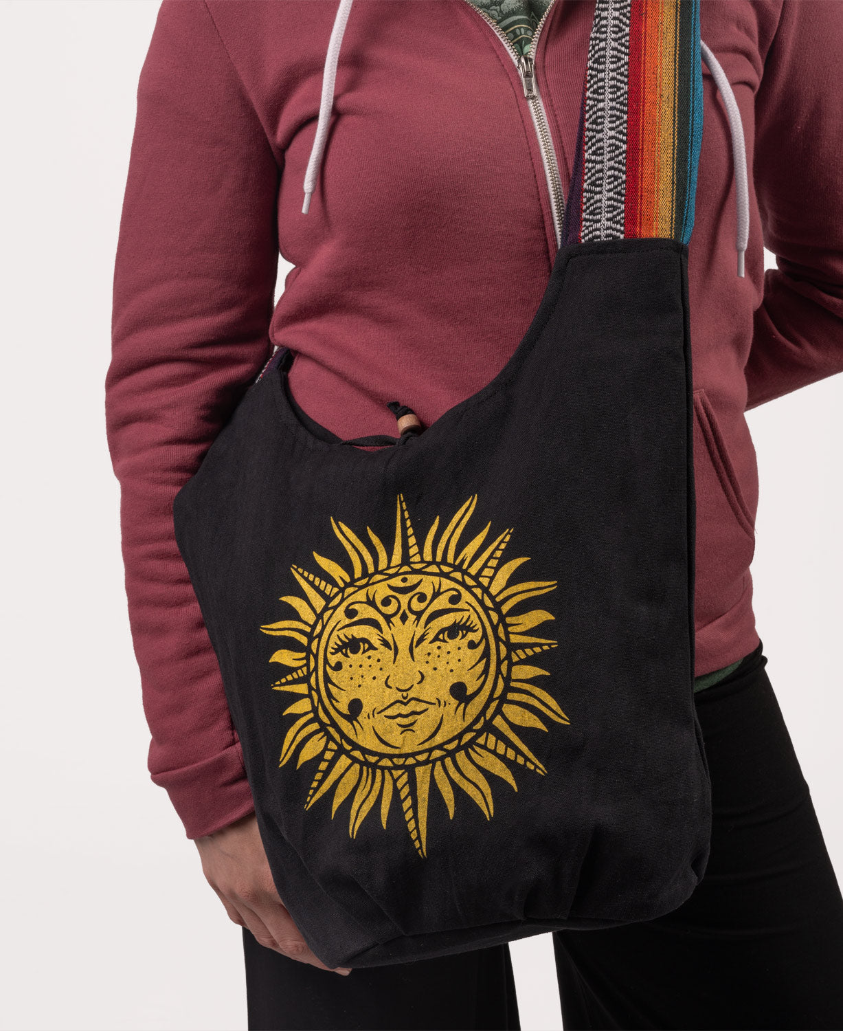 Celestial Sun Art Boho Bag - Black