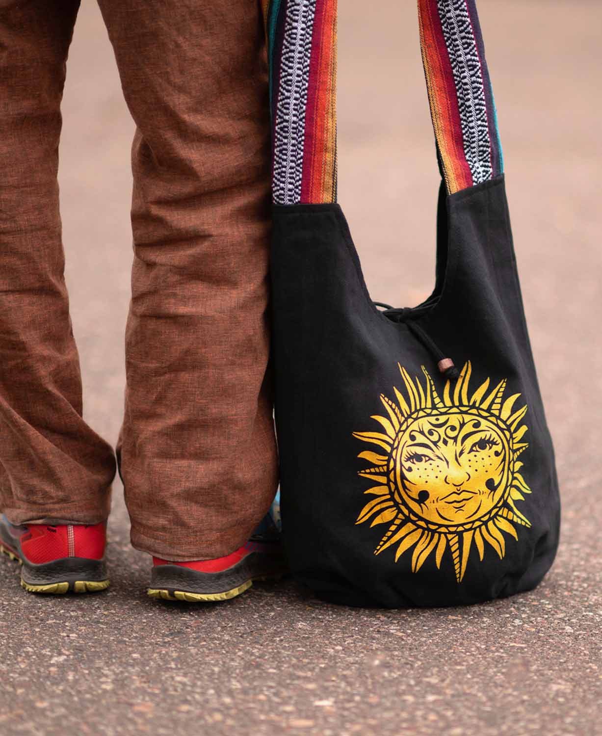 Celestial Sun Art Boho Bag - Black