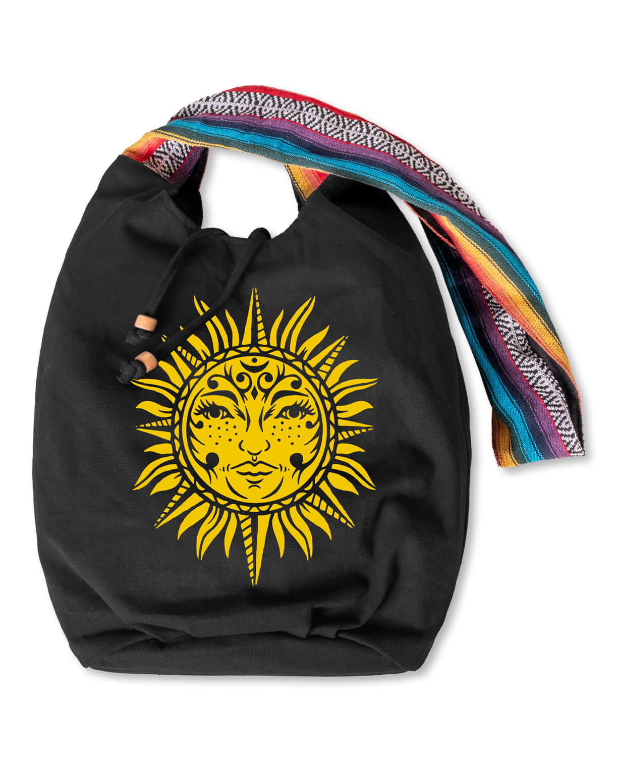 Celestial Sun Art Boho Bag - Black