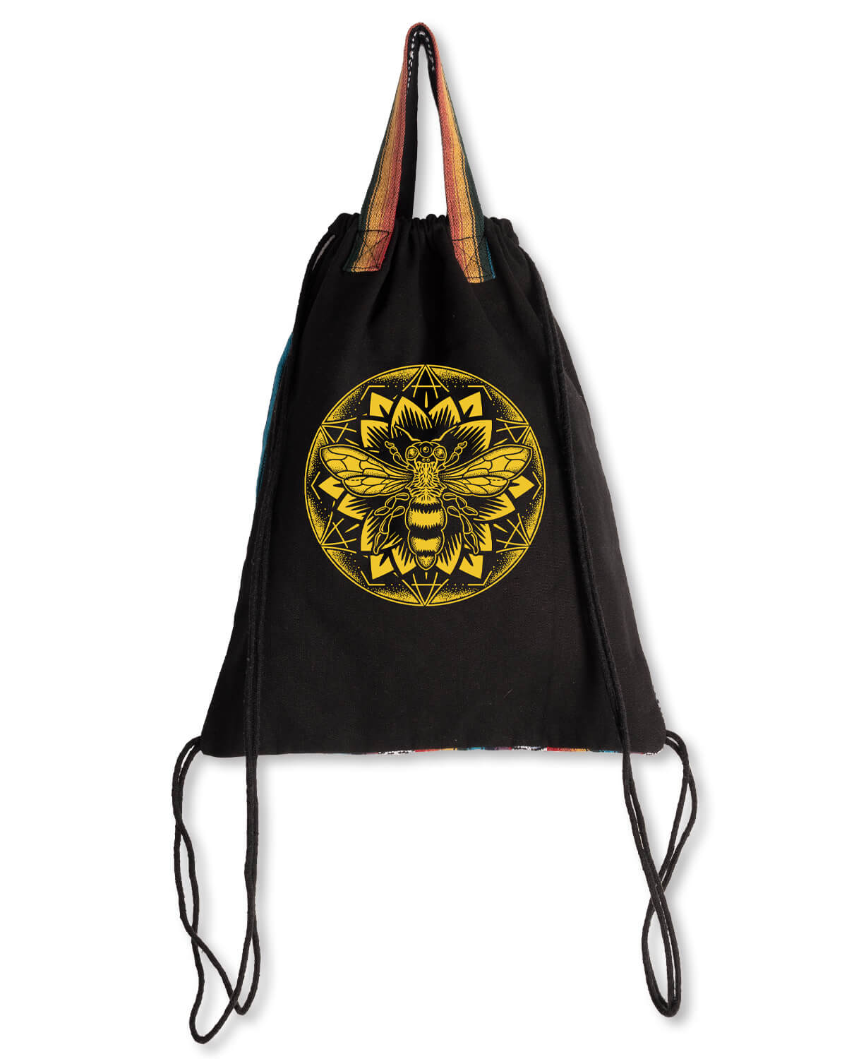 Bee Mandala Cinch String Backpack - Black