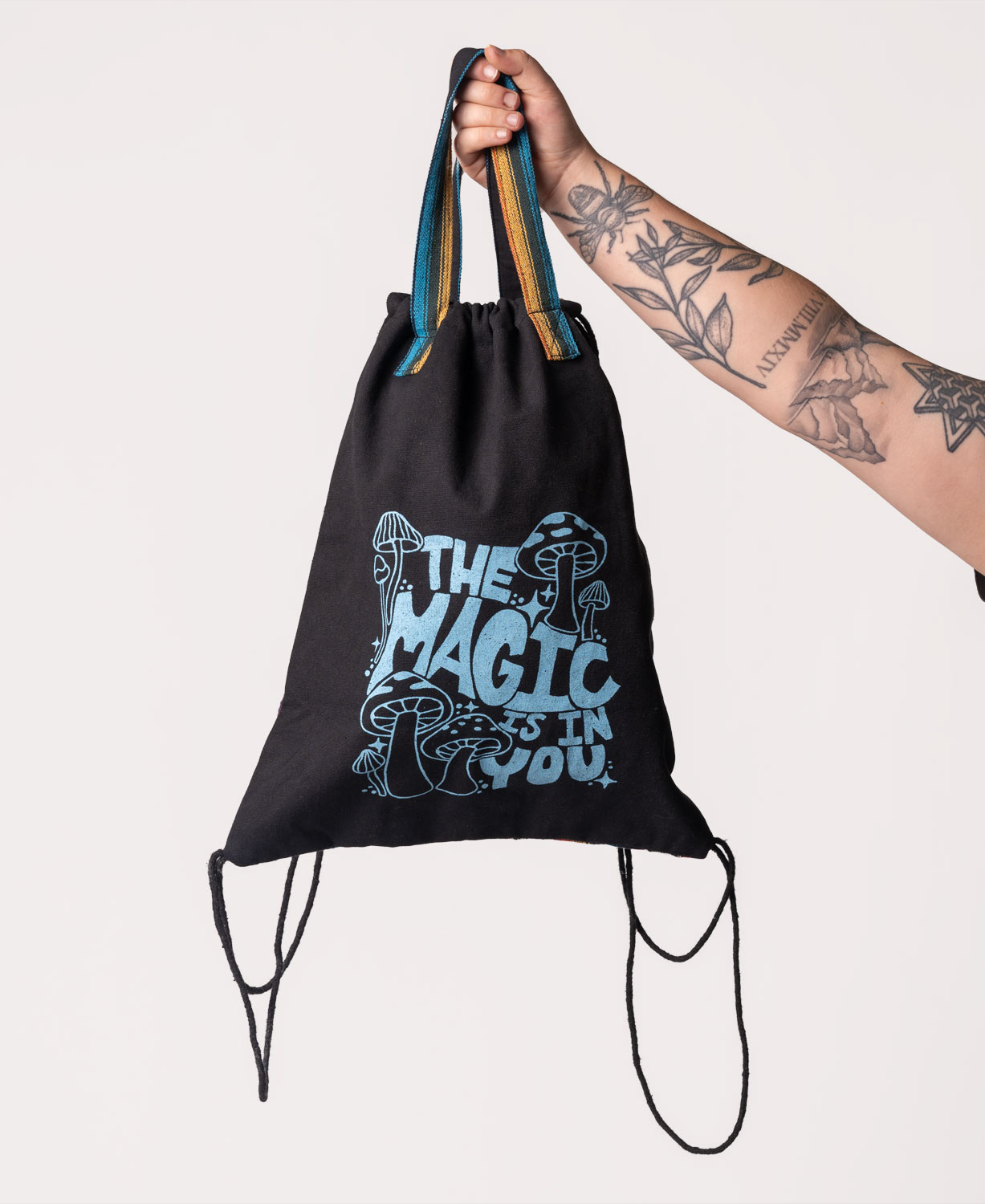 Magic Mushrooms Cinch String Backpack - Black