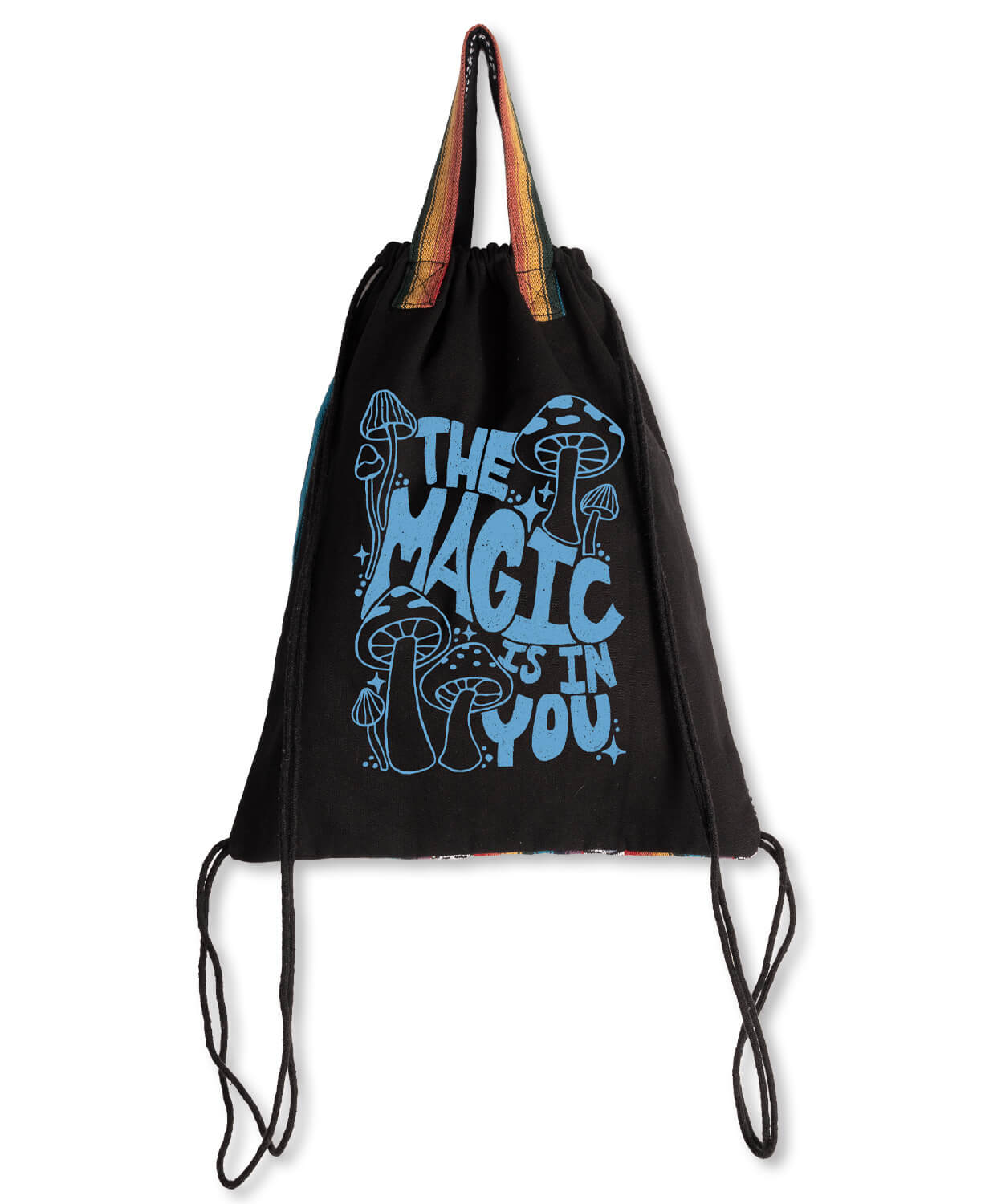 Magic Mushrooms Cinch String Backpack - Black
