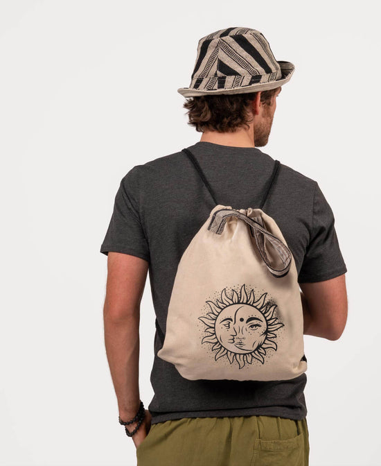 Sun and Moon Cinch String Backpack - Natural - Sun String Cinch Bag | Boho Backpacks | Soul Flower